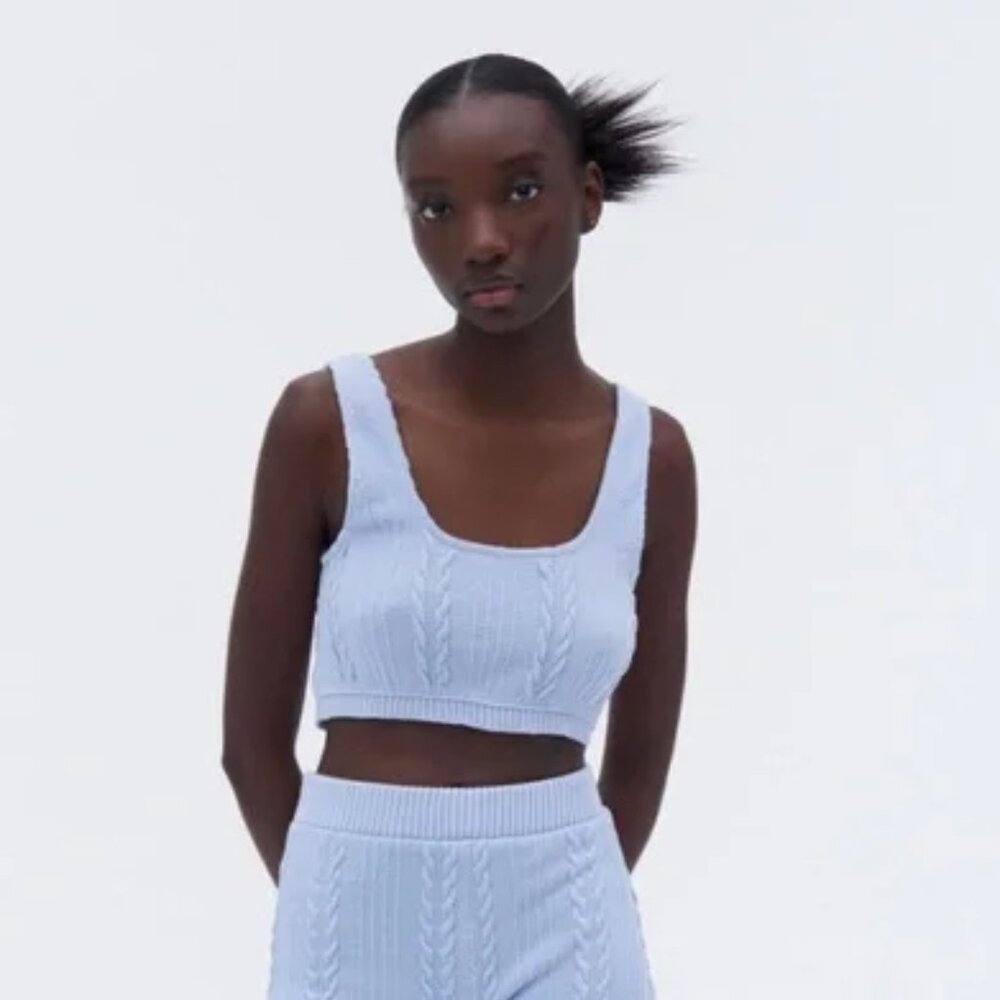 Zara | Cable Knit Cropped Bra Top | Powder